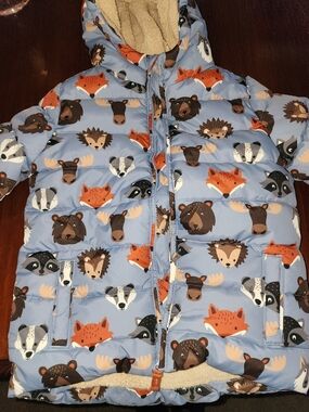 Gymboree Blue Puffer Jacket with Fox & Bear Print